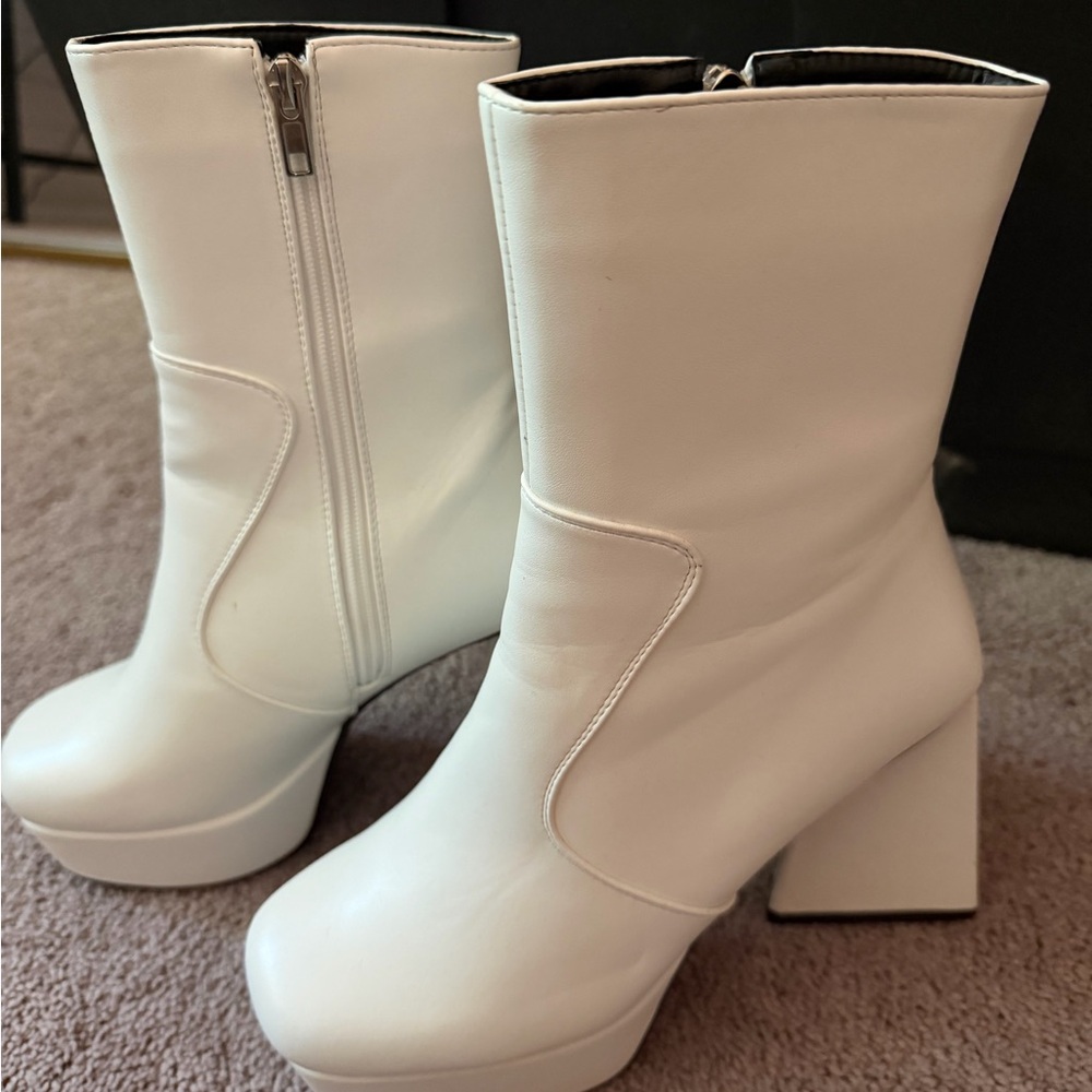 Lamoda White Platform Block Heel Ankle Boots